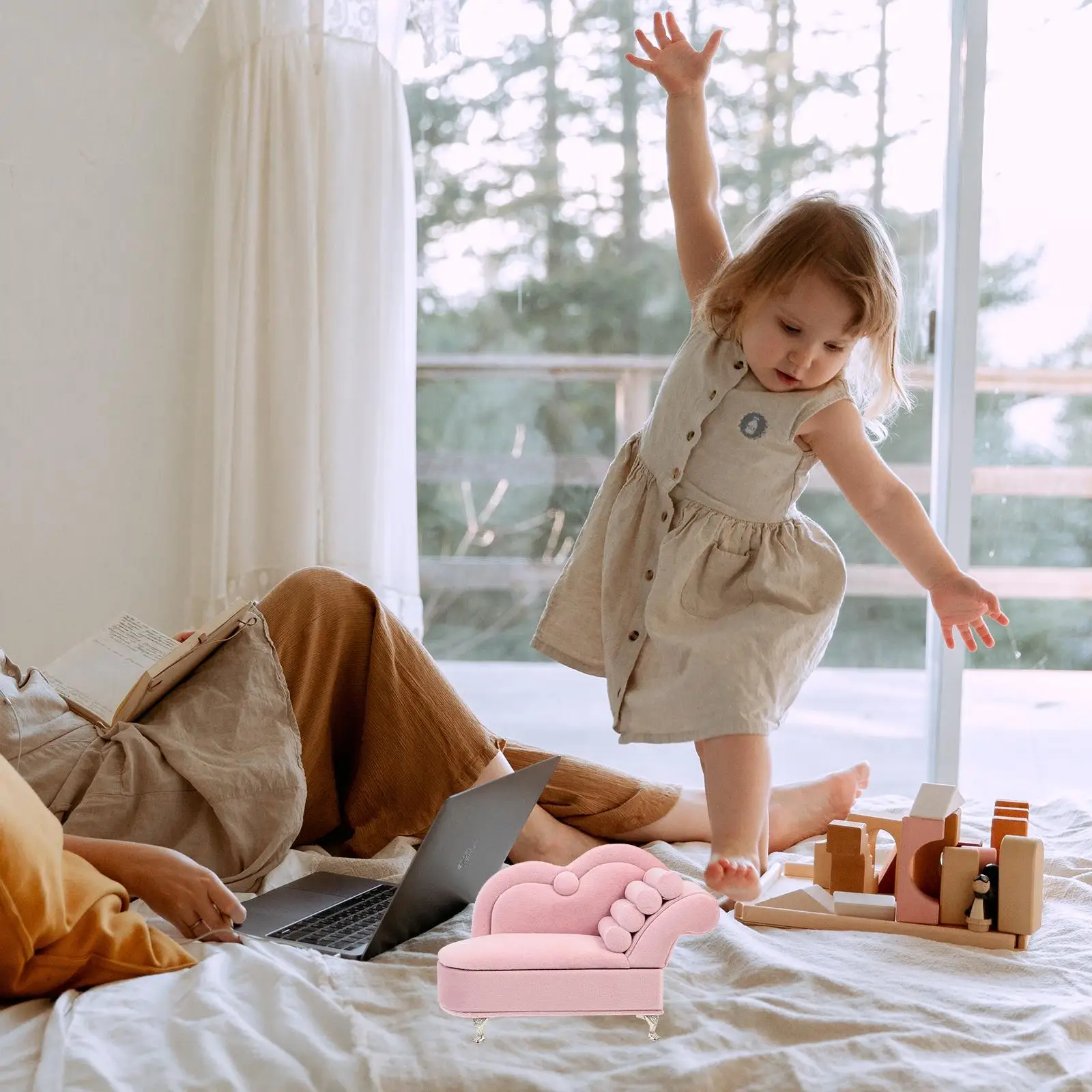 Roze Mini Sofa House Decor Miniatuur Meubels Fluwelen Sieradendoos Opslag Warme Scène Accessoires Mini Craft Decors