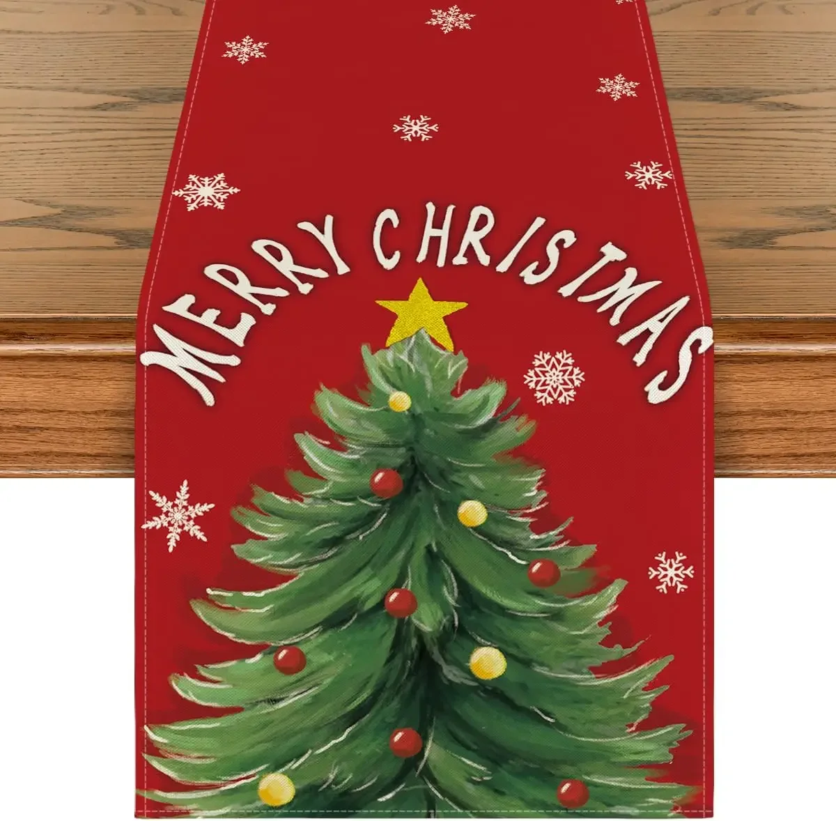 Frohe Weihnachten Weihnachtsbaum Tischläufer Urlaub Party Dekor Winter Schneeflocken Küche Esstisch Läufer Weihnachtsdekorationen