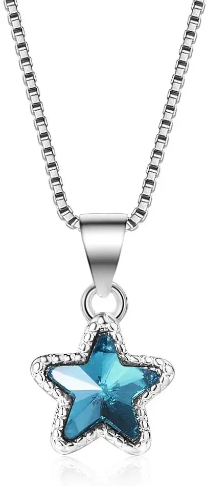 

100% 925 solid Necklace Women Sweet Star Blue 40cm Short Clavicle Necklace Jewelry