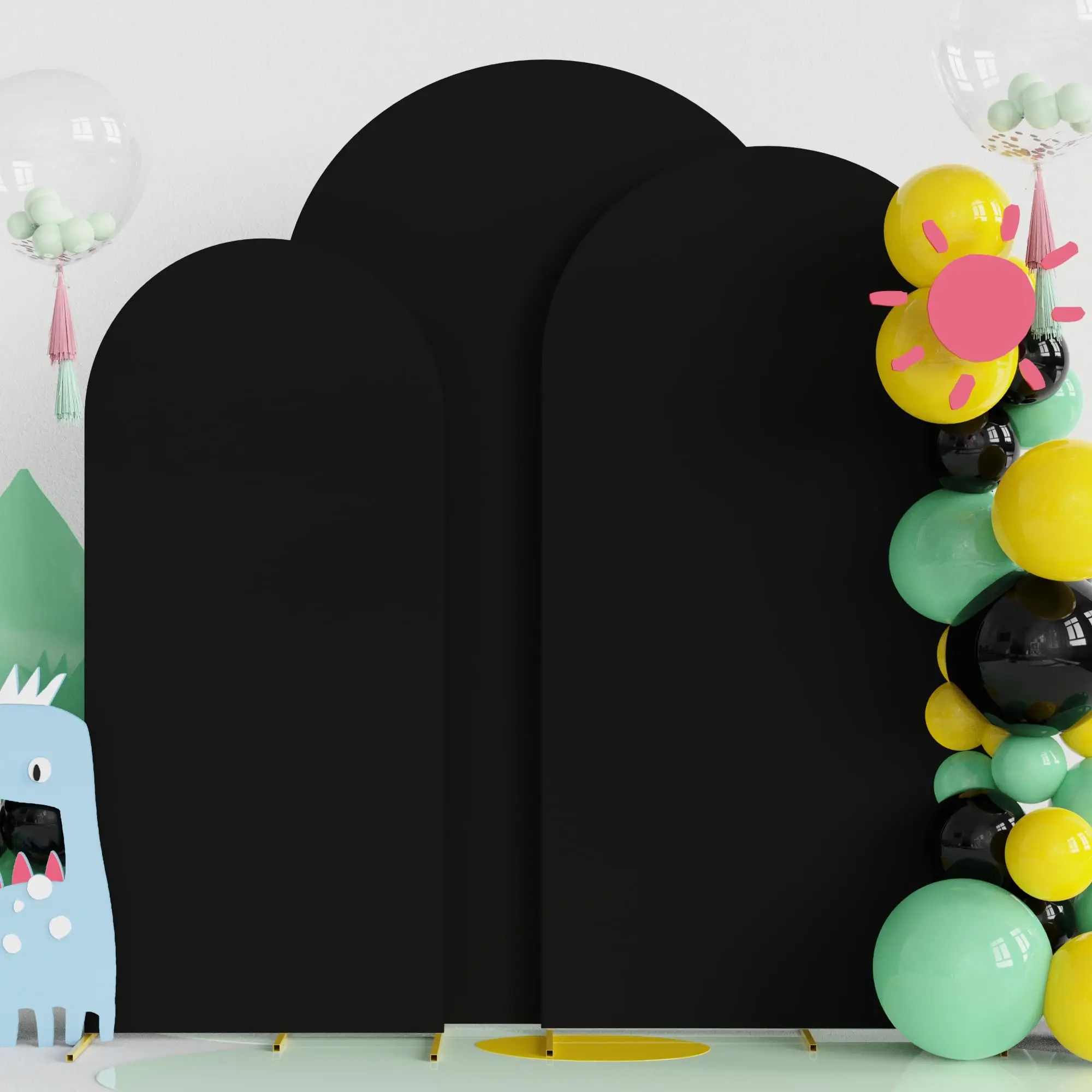 6ft 6.6ft 7.2ft Wedding Black Arch Cover 2 Sided Spandex Fitted Fabric Arch Backdrop for Birthday Party Wedding Arch Decoration.