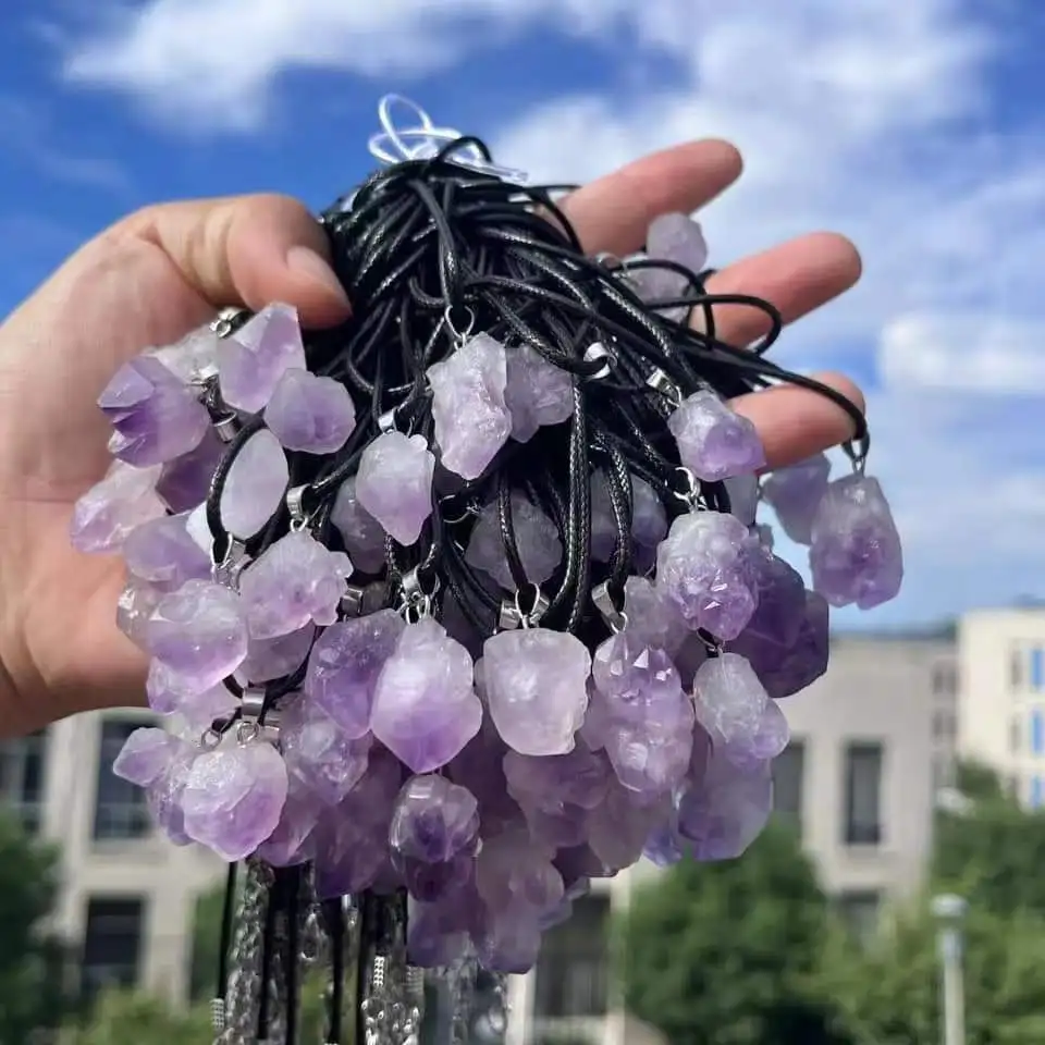 natural raw stone amethyst pendants for sale tooth shape cute cluster hot sale nice gifts to girlfriends