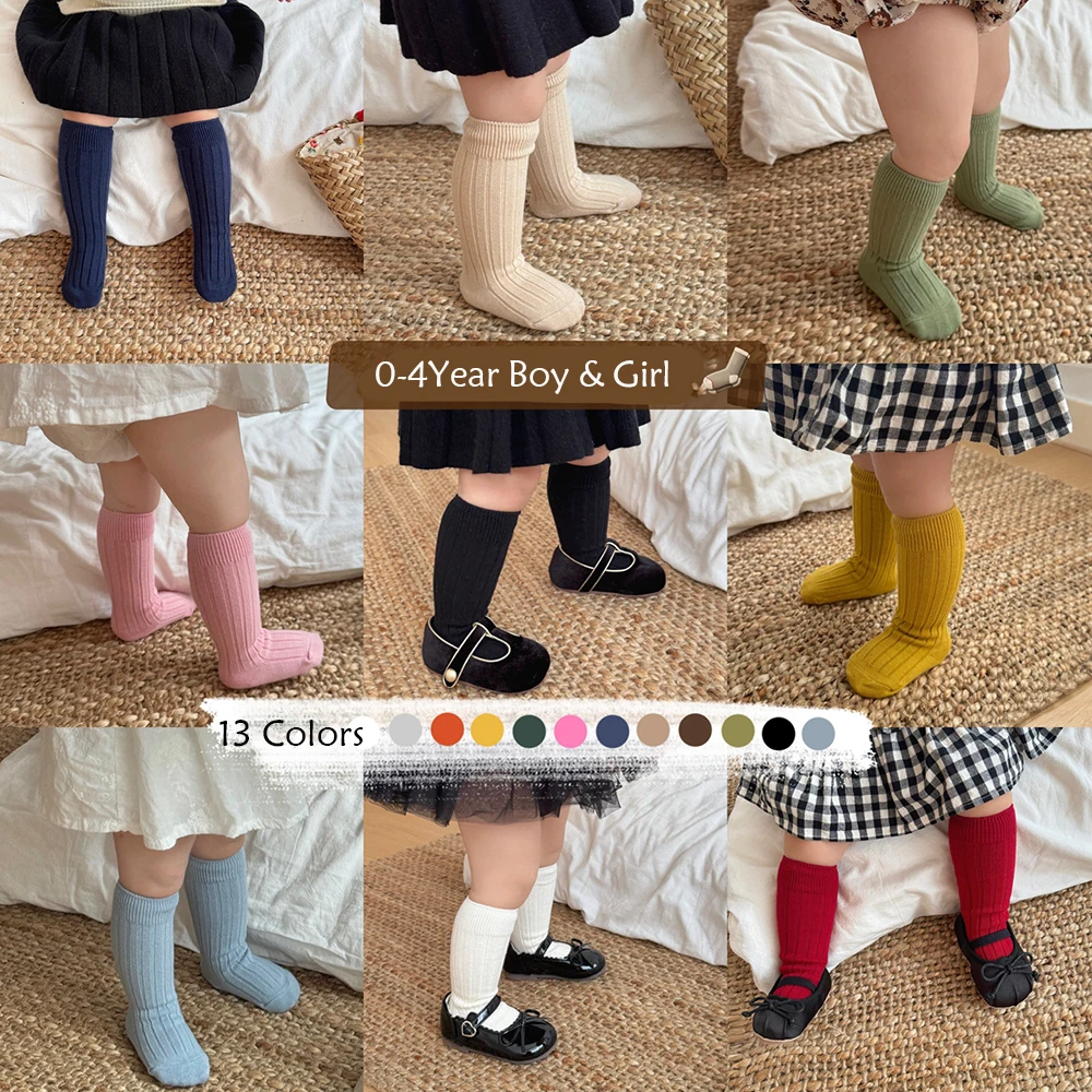 Solid Color Boys Girls Long Socks Knee High Ribbed Toddlers Cotton Socks For Girls Children Leg Warmers Infant Baby Stocking