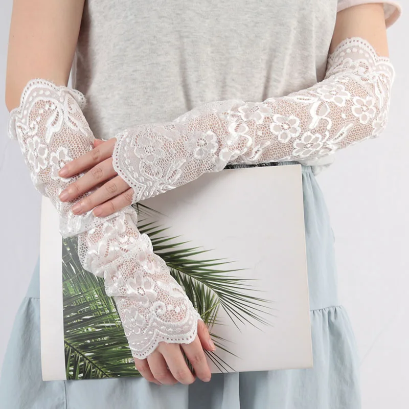 1 Pair Short Arm Sleeves Lace Sunscreen Gloves Ultra-thin Arm Cover for Women  Summer Sunblock Arm Cuffs Driving Sleeves
