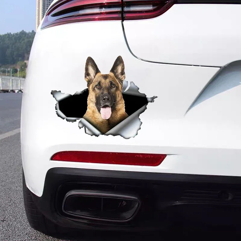 Car Sticker Self-adhesive 3D Decal Pet Dog German Shepherd Sticker Waterproof Auto Decors on Bumper Rear Window Trolly Case