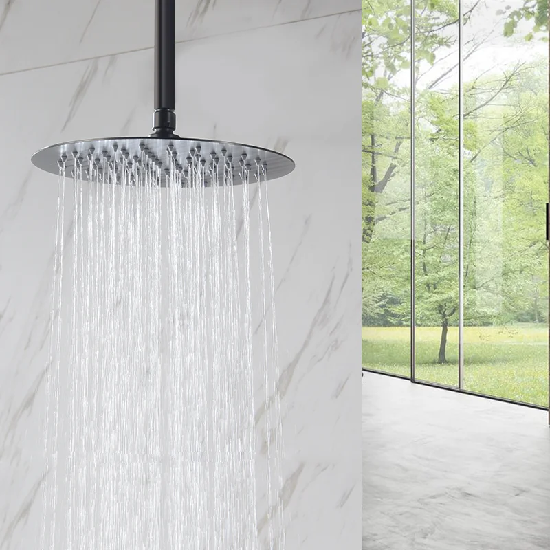 Bathroom Overhead Ceiling Mounted Shower Arm and Head Ultra Thin Gold Black Rainfall Sprinkler Spar 8/10/12\'\' Round Shower Head