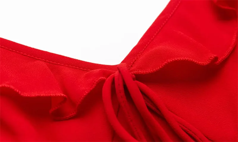 فستان نسائي بكشكشة متوسطة الطول ، جيما ، أحمر حقيقي ، بطول متوسط الطول