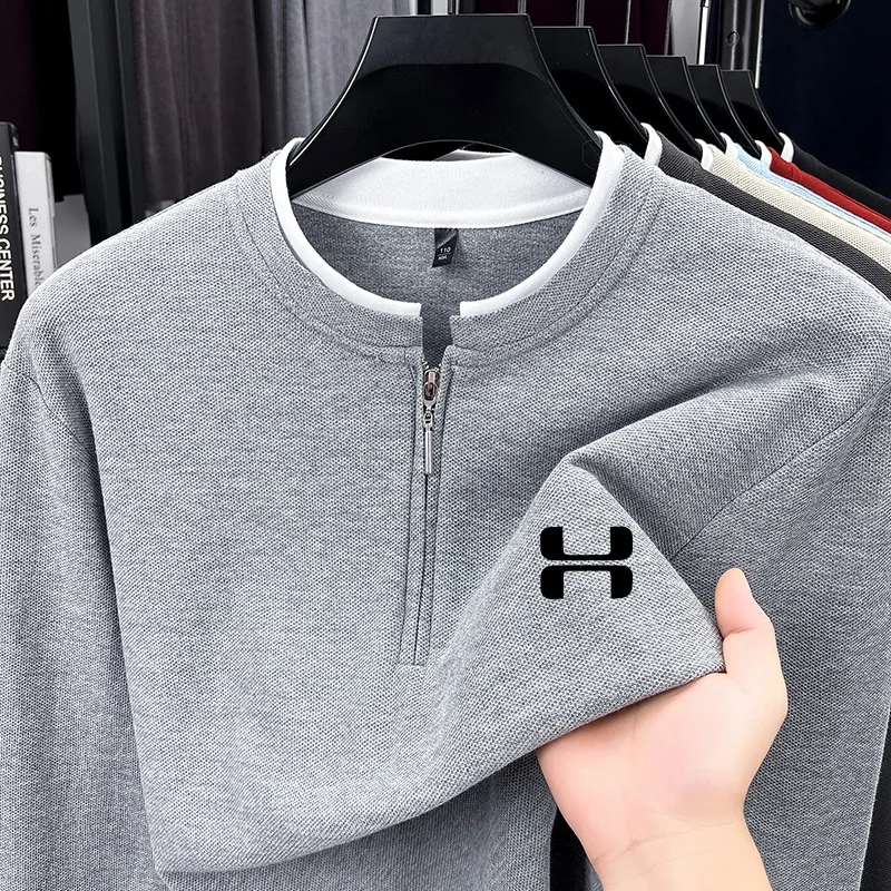 Neues modisches, trendiges Herren-T-Shirt mit Print, 100 % Baumwolle, Herbst, Fake-Zweiteiler, langärmelig, weiche Oberteile, Business-Casual-Herrenbekleidung – Detail 5