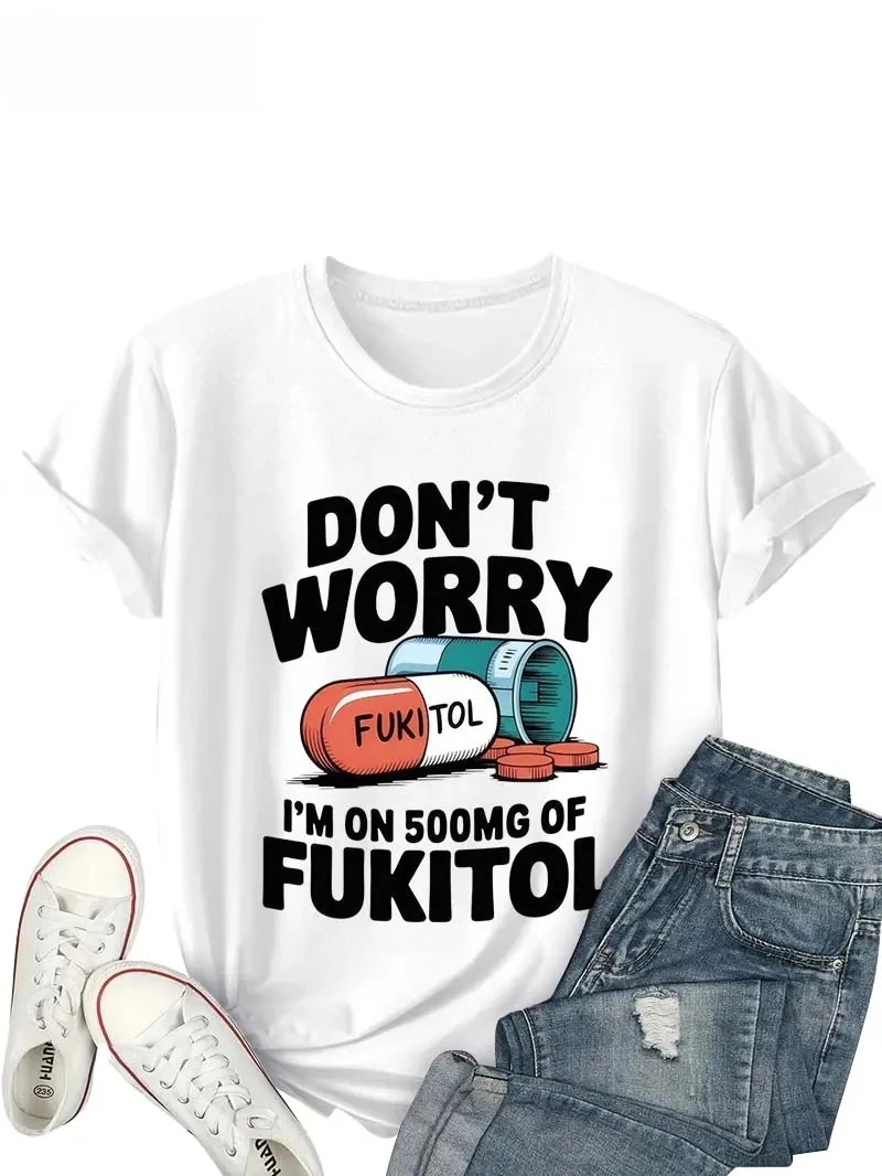 Women's White Short Sleeve Tshirt Humorous 