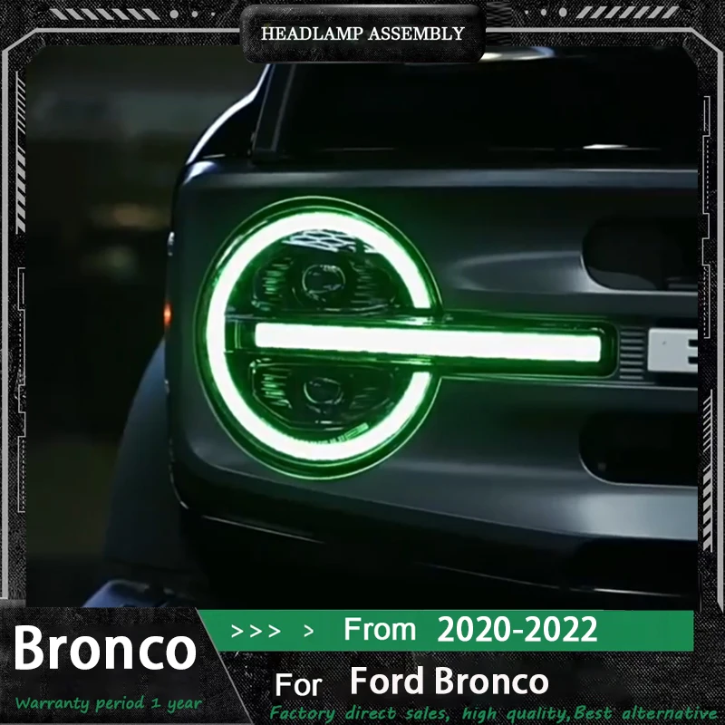 

Автомобильная фара для Ford Bronco 2020-2022, обновленная модификация, автомобильная сборка, передняя лампа со светодиодной линзой, DRL, указатели поворота