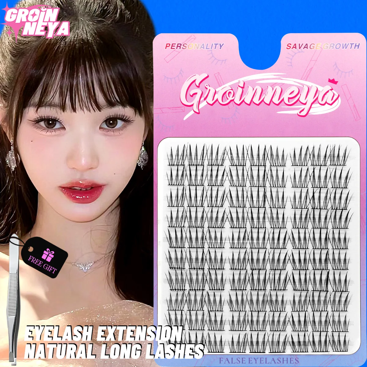 GROINNEYA Cluster Lashes Naturalne przedłużanie rzęs Objętość Indywidualne rzęsy Mieszane rzęsy Cluster Naturalne rzęsy DIY