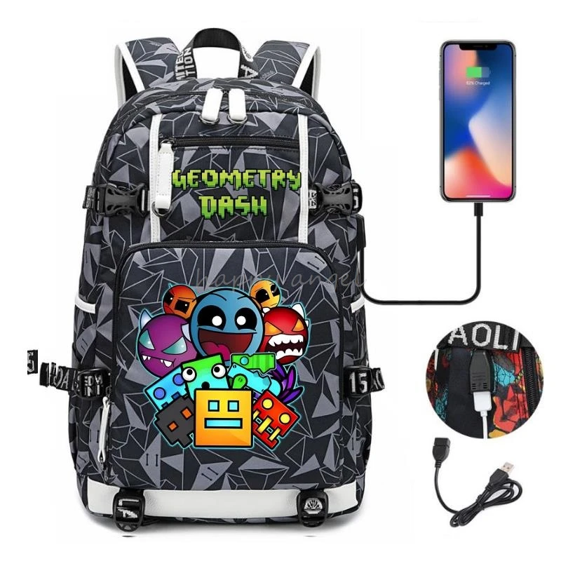 New Geometry Dash Print Backpack Girls Boy Fashion School Bag Teenager Student Canvas Laptop Back Pack Women Rucksack Backpack