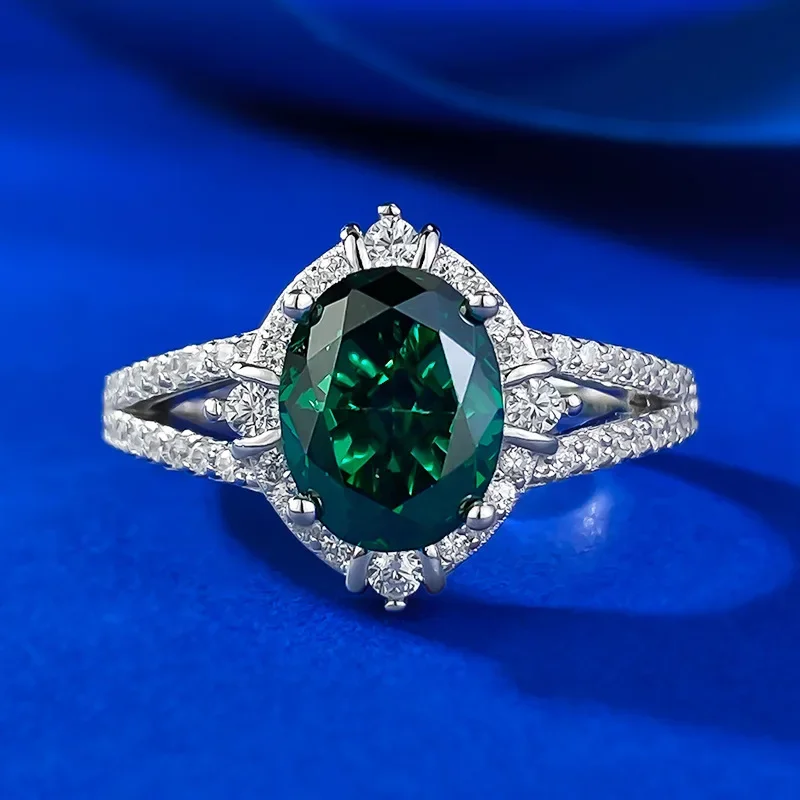 Jewelry Live Little Red Book S925 Silver Simulated Diamond 7 * 9 Emerald Ring Ring Fashion Simple and Versatile