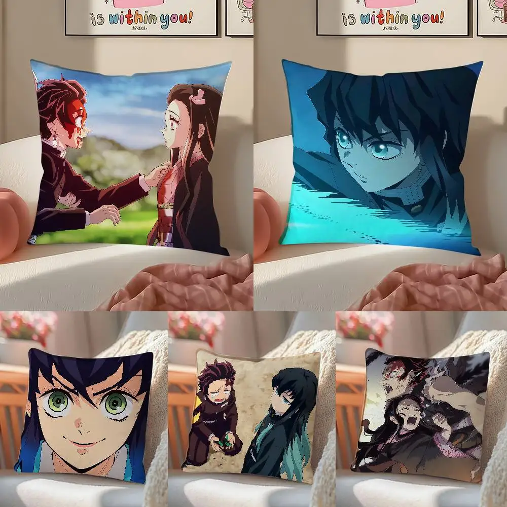 Demon Slayer Infinity Castle Arc Anime Plush Pillow Cover Soft Short Plush Cushion Cover For Sofa Bedroom Home Decor Gift