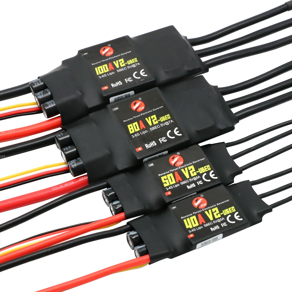 

ZMR бесщеточный ESC 40A 50A 80A 100A V2 Дрон ESC 2-4S контроллер скорости с BEC/UBEC для радиоуправляемого квадрокоптера вертолета