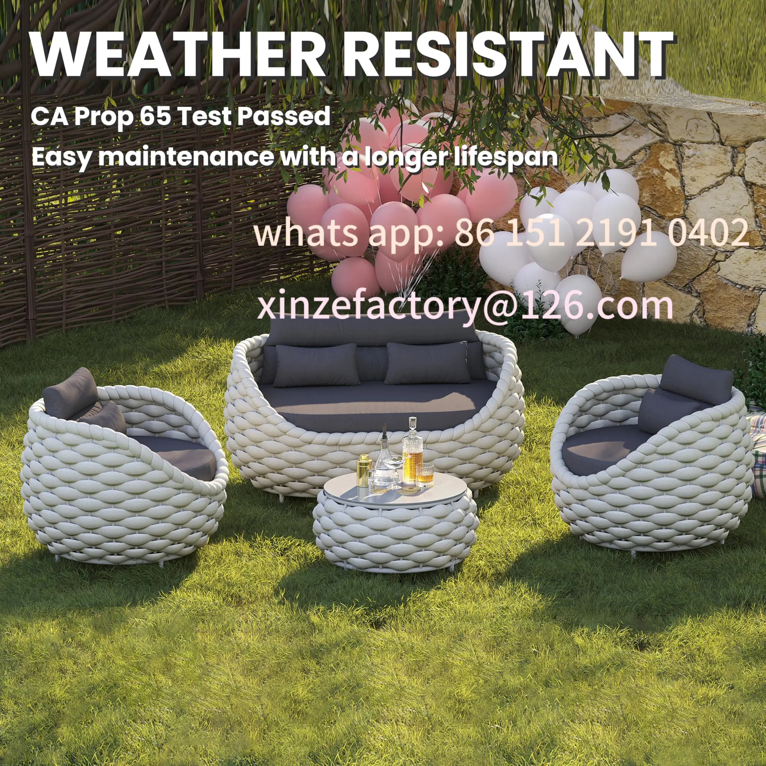 

Customizable , 2-Seat Patio Furniture for Balcony, Terrace, Villa or Courtyard, All-Weather Wicker Lounge