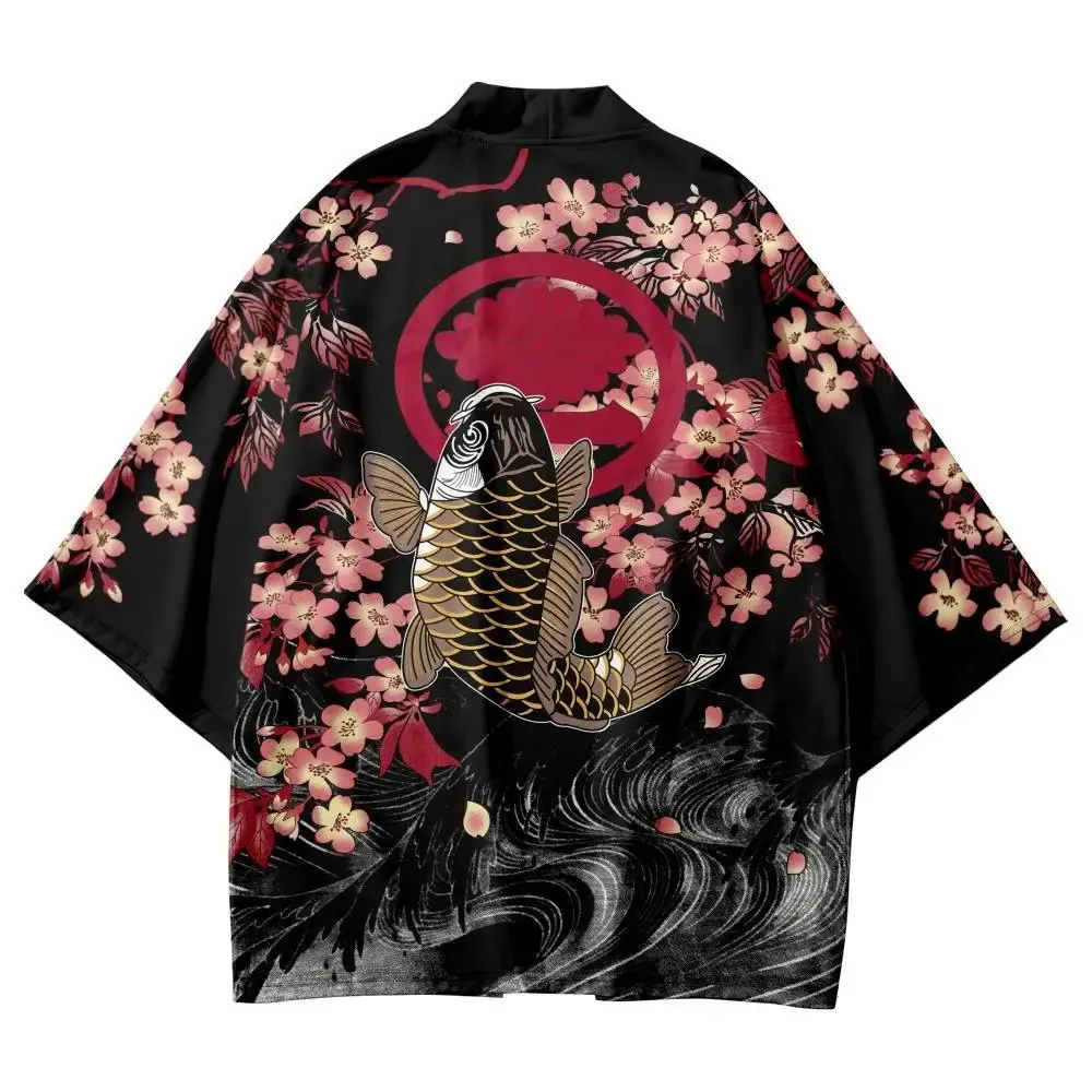 

Japanese Style Crane Koi Kimono Streetwear Haori Men Women Cardigan Japan Girls Robe Chinese Dragon Anime Clothes