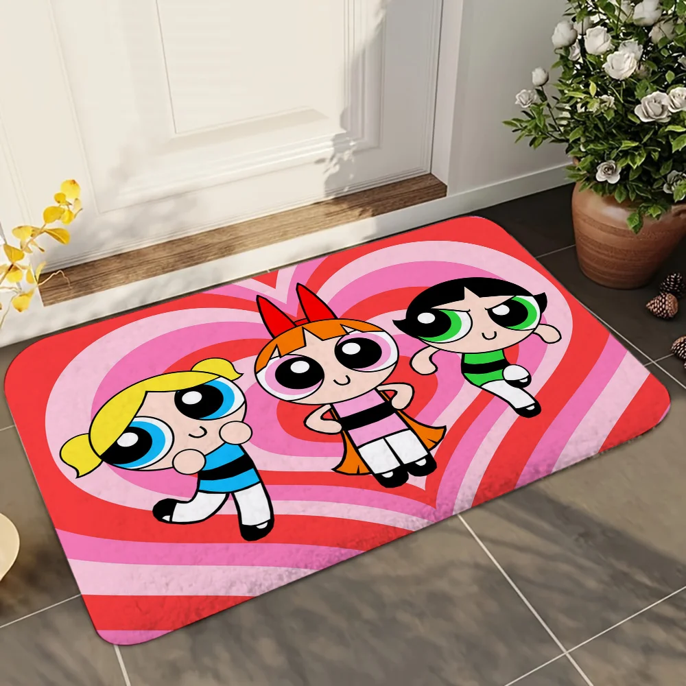 1PC The Powerpuff Girls Floor Mat Door Mat For Bathroom Kitchen Long Corridor Carpet Non-Slip Living Room Rug Home Decor