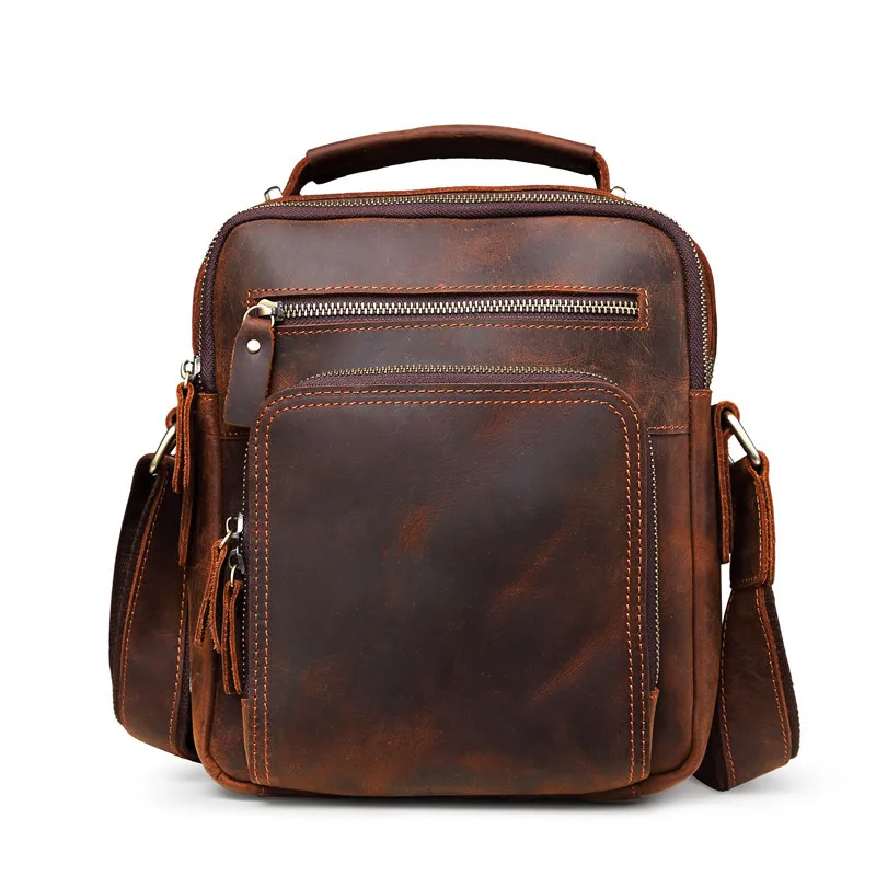 

New Vintage Leather Shoulder Crossbody Bag Books School Bag of Men Male Daily Messenger Bag Crazy Horse Skin Сумочка Через Плечо