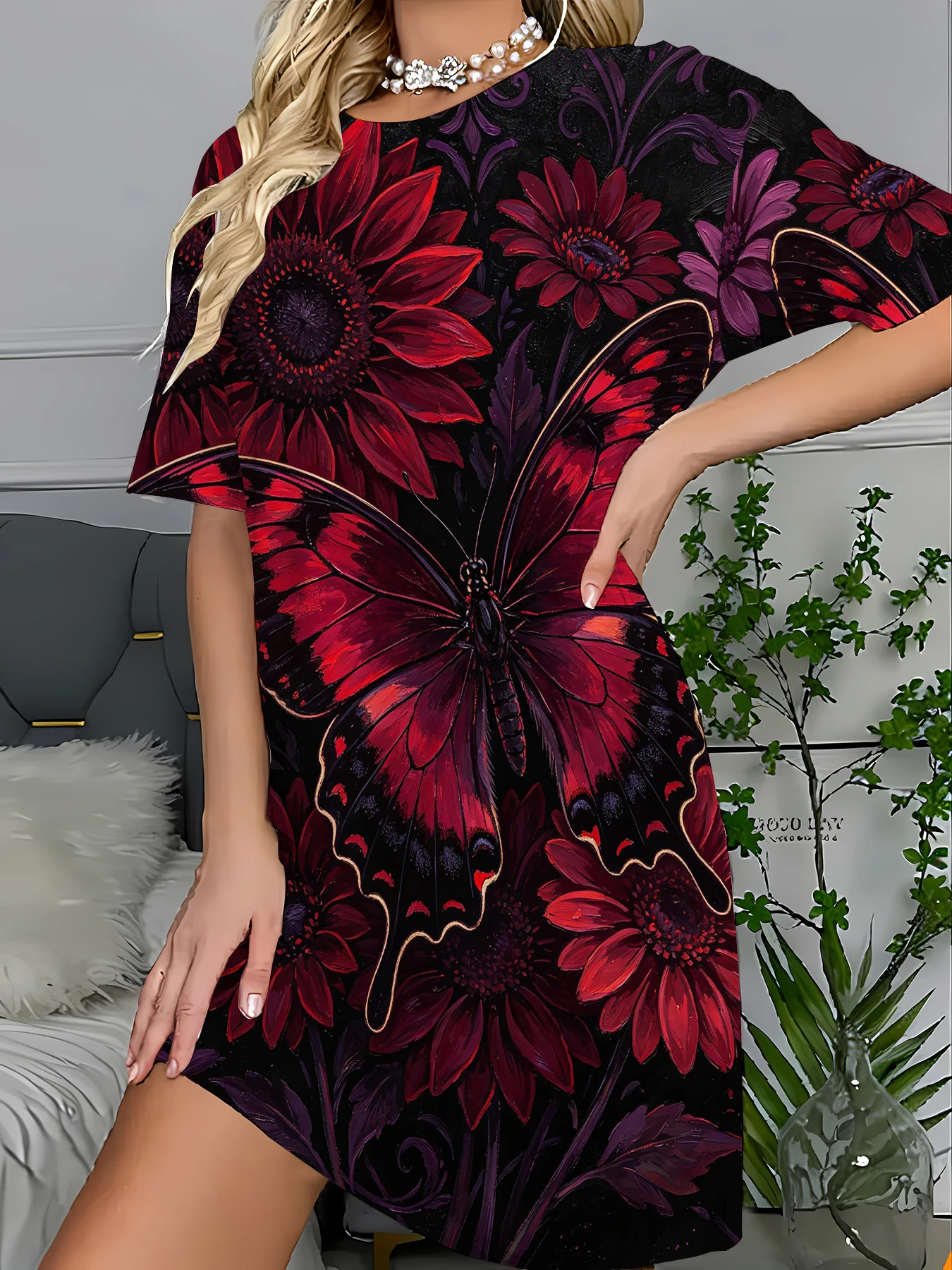 

Women's Striped Print Sleep Dress Loose T-Shirt Nightgown Cozy Summer Loungewear