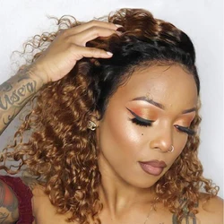 Ombre Blonde Curly Human Hair Water Wave 13x4 Lace Frontal Human Hair Wigs HD Transparent Lace Glueless Raw Indian Woman Wigs