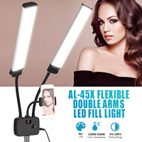 Flexible Double Arm LED Fill Light Bi-color 3200K-4500K-5600K 3 Lighting Modes 45W with Phone Holder for Live Streaming Vlogging