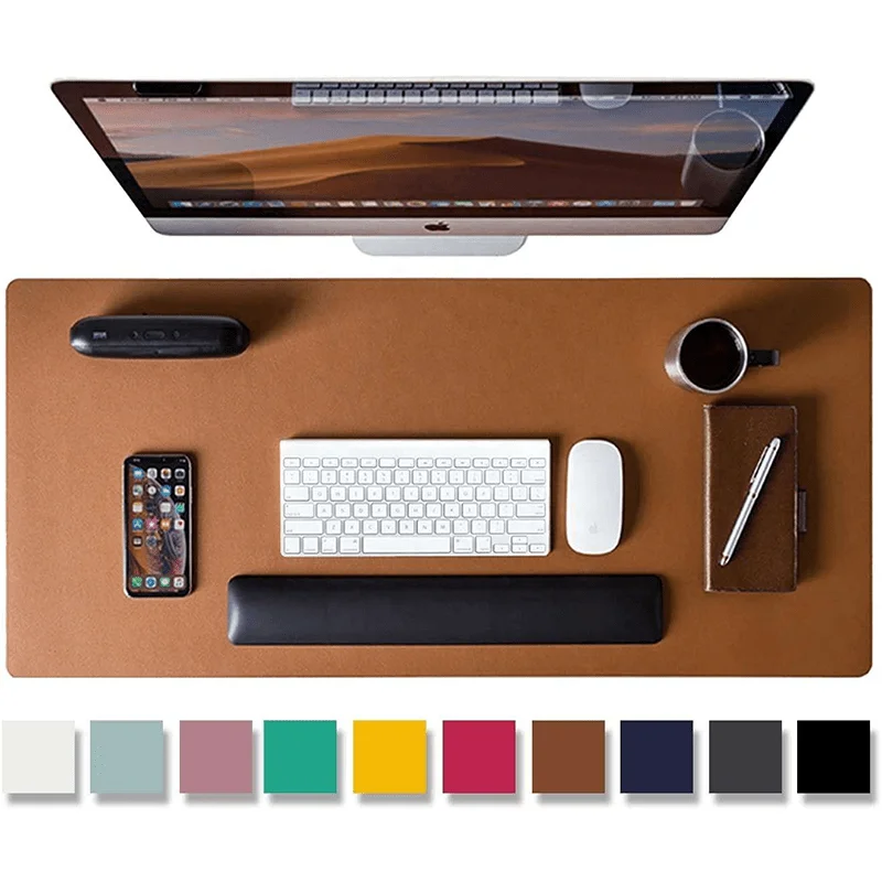 Extra Large Faux Leather Desk Mat & Mouse Pad, Thickened Non-Slip Waterproof Desktop Protector for Gaming Office Home Writing