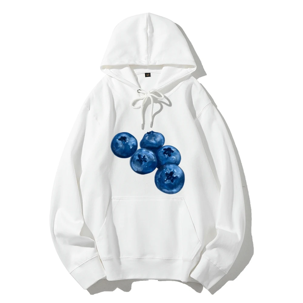 Graphic Hoodie Blueberry Cluster Print Juicy Fresh Vibrant Y2k Style Hoodie Soft Fabric for Fruity-Themed Casual Clothes