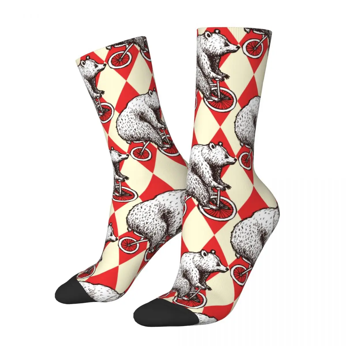 Funny Crazy Sock for Men Bear On A Bike Hip Hop Harajuku Happy Pattern Printed Boys Crew Sock Casual Gift