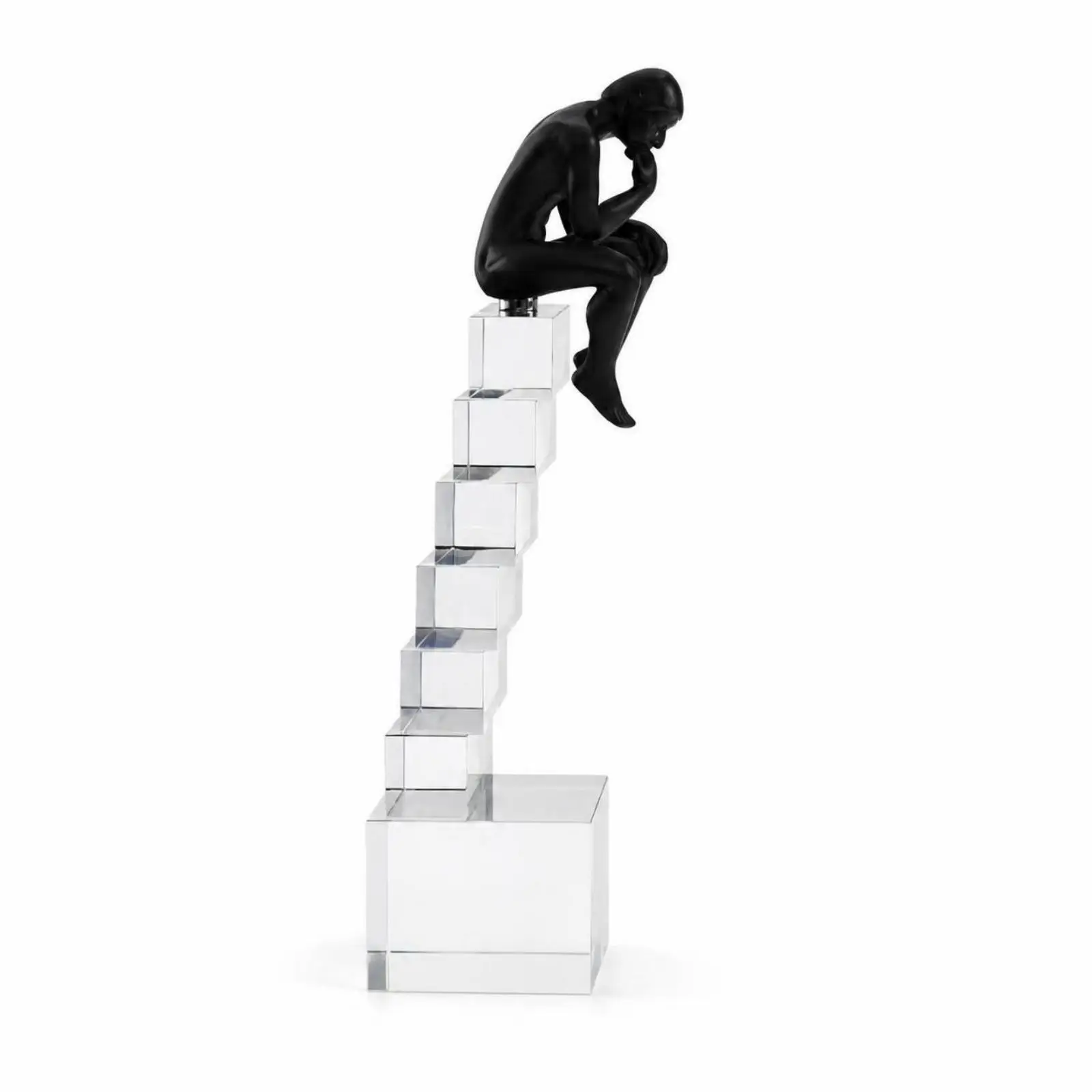 Crystal Thinker Figurine Decorative Sculpture Matte Black Statue for Study Desk Modern Art Home Accent