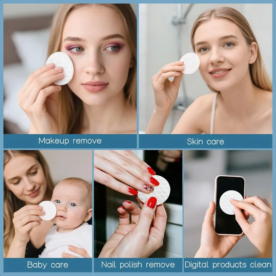 Tapones de algodón de tamaño de viaje, rondas de algodón envueltas individualmente, almohadillas de algodón de maquillaje a granel, suaves para la mayoría de los tipos de piel, kit de cuidado personal