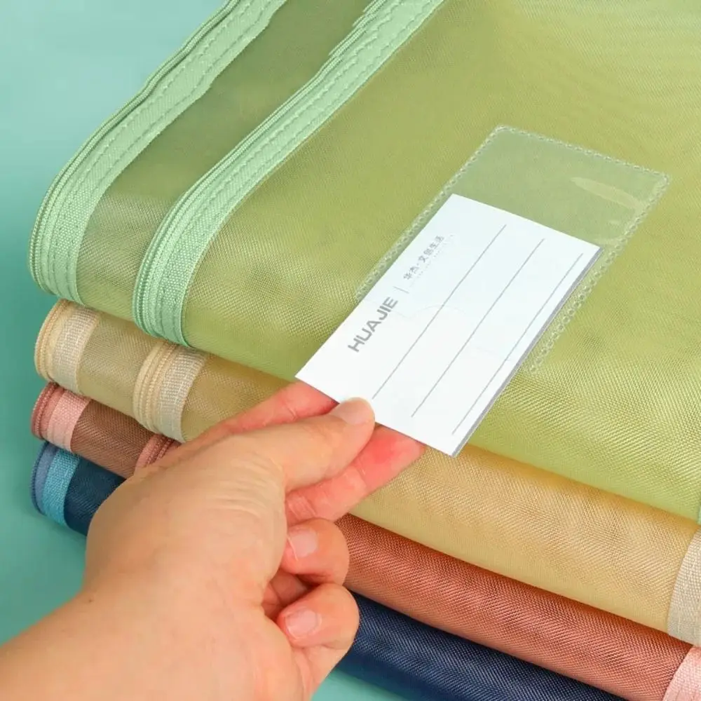 Large Capacity Test Paper Storage Bag Morandi Color Wide Opening File Folder Bag Double-layer Partition Thickened Mesh
