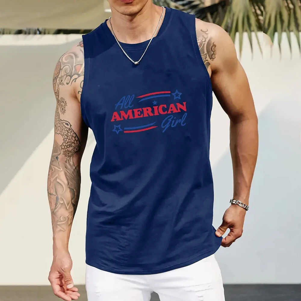 Summer Men's Sleeveless T-Shirt Fashion Braces Clothes Alphabet Print Casual Outdoor Gym Clothing Man O Neck Pullover Sportswear