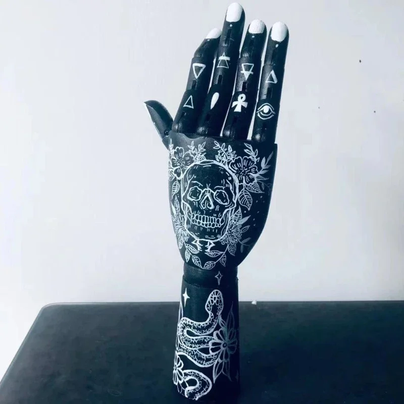 2023# Tattoo Wooden Hand Ornament Hand Joint Finger Figurine Kanagawa Surf Painting Hand Movable Art Wooden Hand Joint Doll
