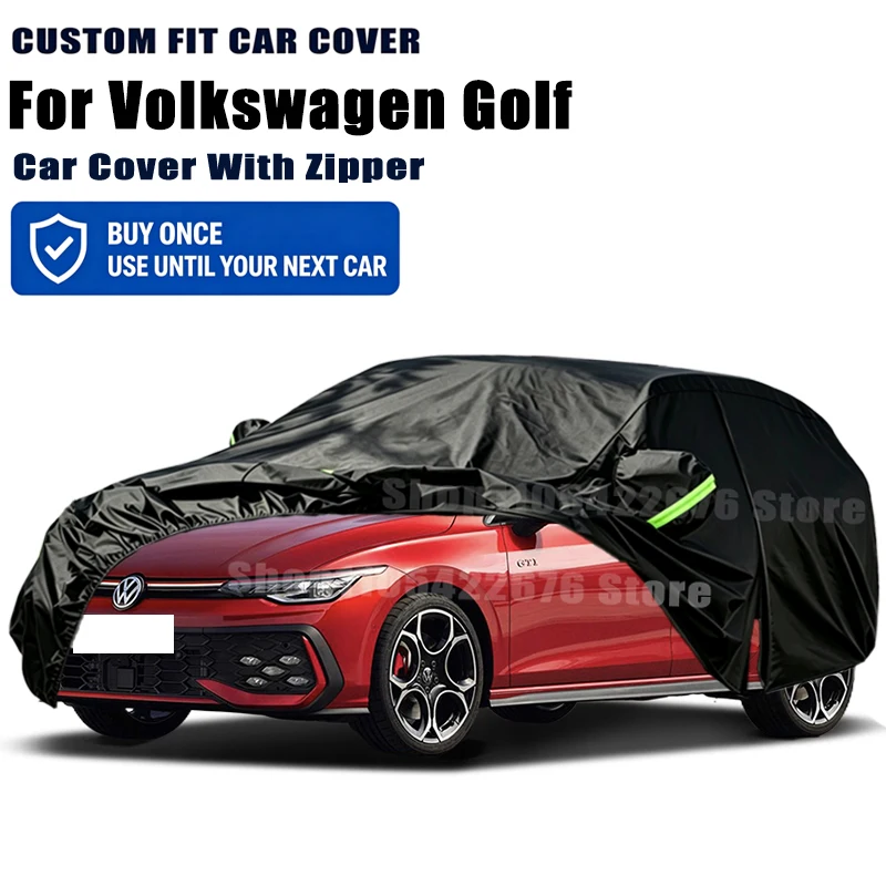 

For Volkswagen Golf Outdoor Full Car Cover With Zipper Snow Cover Sunshade Waterproof Dustproof Exterior Protection