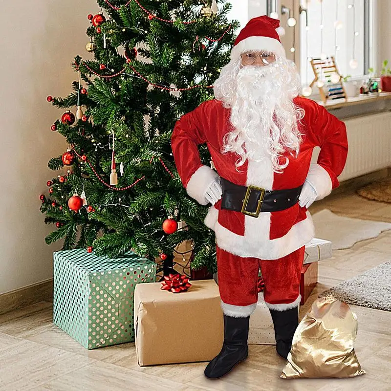 Santa Claus Costume Velvet Breathable Santa Outfit 10pcs/set Christmas Supplies Comfortable Santa Suit For Gatherings Parties