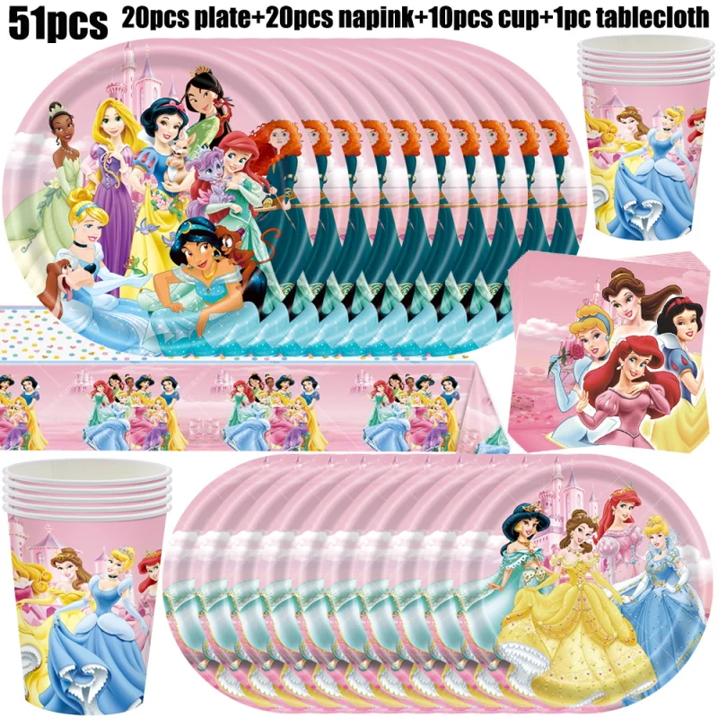 Disney Princess Birthday Party Decorations Paper Cup Plates Napinks Tablecloth Balloon Party Favor Birthday Girl Princess Disney