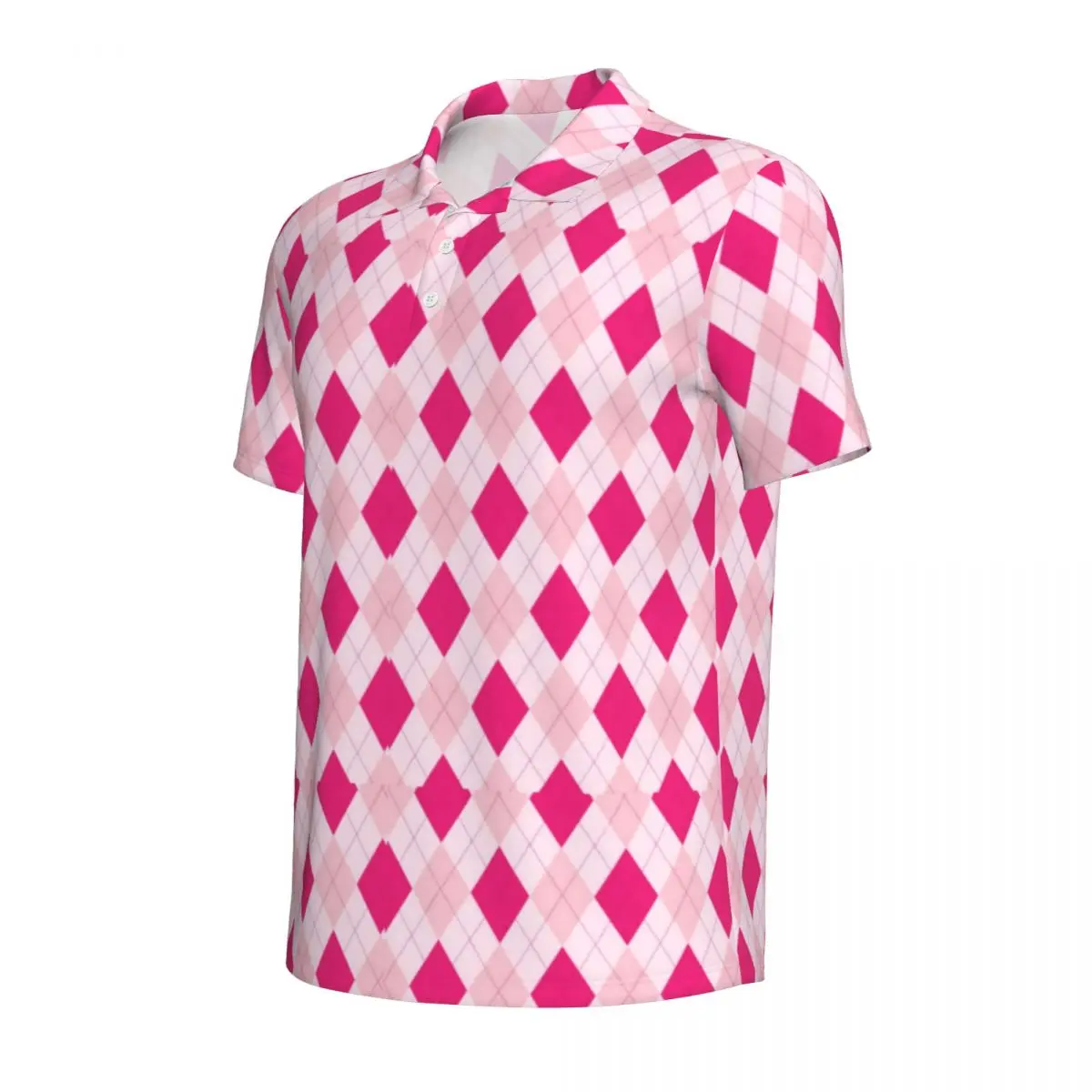 Geometric Casual Polo Shirts Pink Argyle Print T-Shirts Short Sleeve Graphic Shirt Daily Y2K Oversized Tops Gift