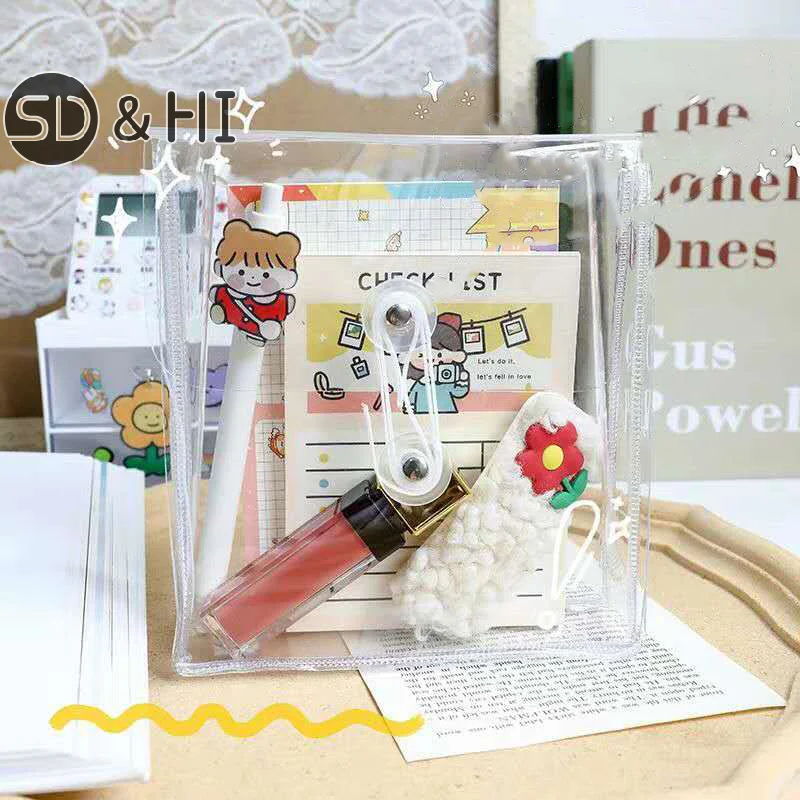 1PC Clear Cosmetic Bag Waterproof PVC Pencil Pouch Portable Notebook Stickers Accessories Organizer Case