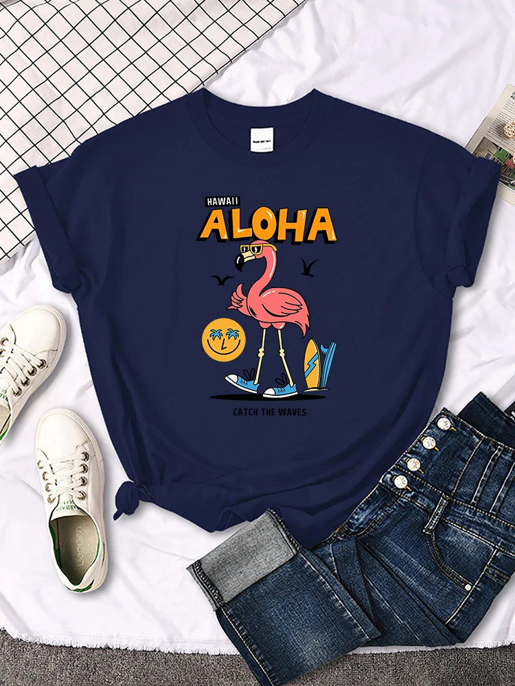 Hawaii Aloha Catch The Waves Tee Top Oversized Breathable Tshirt Short Sleeve Creativity Tee Shirt Round Neck Tshirt