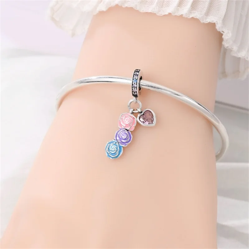 

2026 Popular 925 Sterling Silver Love Rose Charms CZ Zircon Fit Original Bracelet DIY For Women Birthday Cute Jewelry Gifts