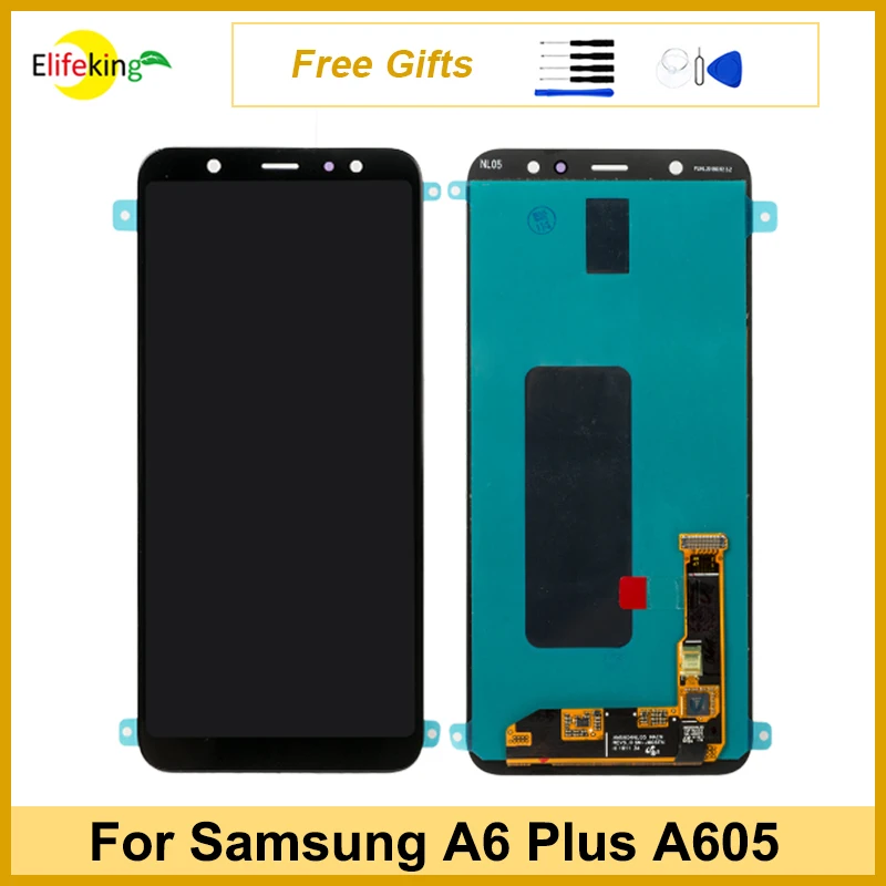 LCD Para Samsung Galaxy A6 Plus 2018 A605 Display Touch Screen Digitador Assembléia Para Samsung A6 Plus A605 A605F A605G LCD