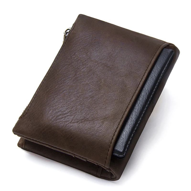 CONTACT'S Genuine Leather Short Wallets for Men High Qualiy RFID Card Holder Money Clip Zipper Coin Purses Men's Bag Handbag