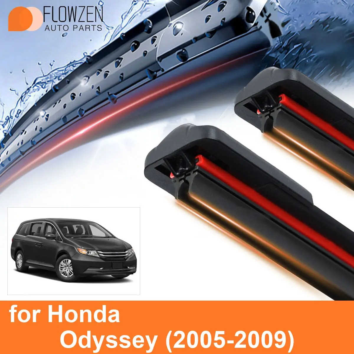 Car Windshield Wiper Blades for Honda Odyssey Double Rubber Frameless Bracketless WipersSoft Accessories2005 2006 2007 2008 2009