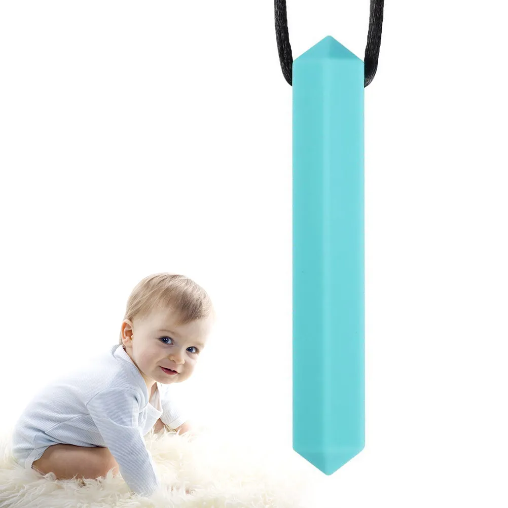 

1Pcs Baby Teething Necklace Molar Rod Premium Material Safe Silicone Pendant Sky-Blue 80cm Relieve Discomfort Massage Gums