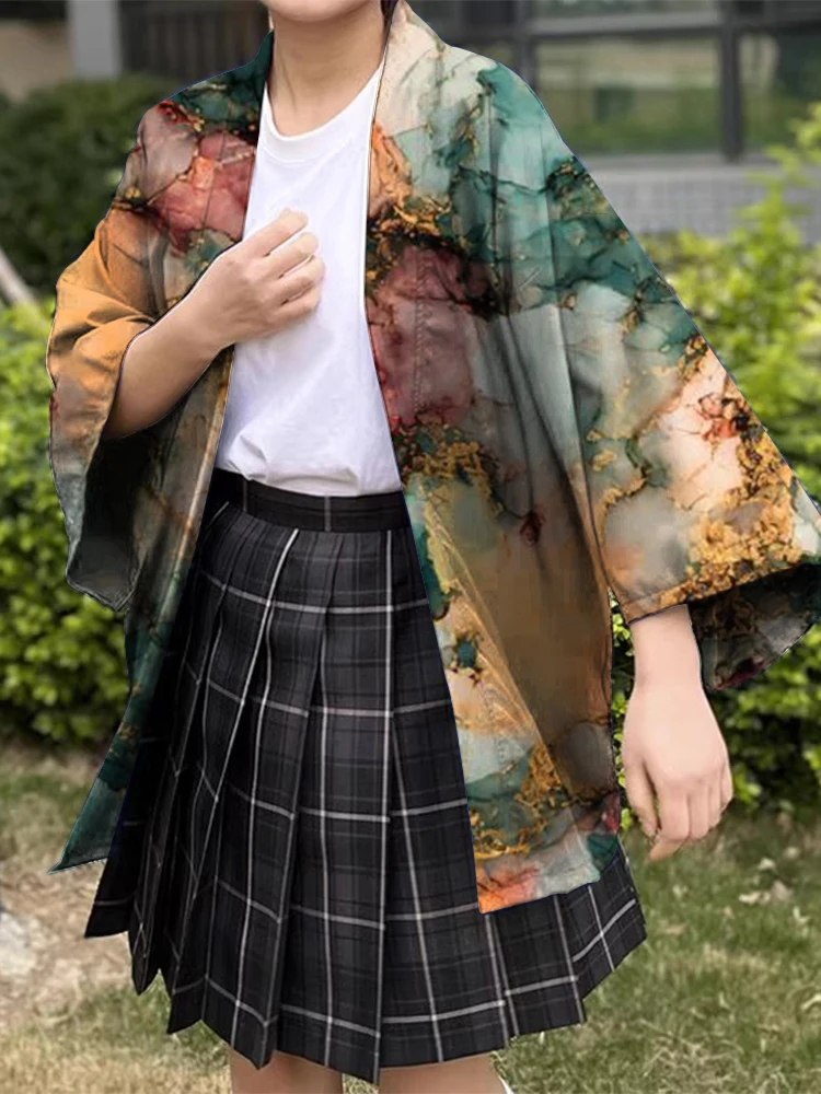 Kimono japonés con estampado de mármol para mujer, ropa tradicional, cómoda, transpirable, alta calidad, Verano