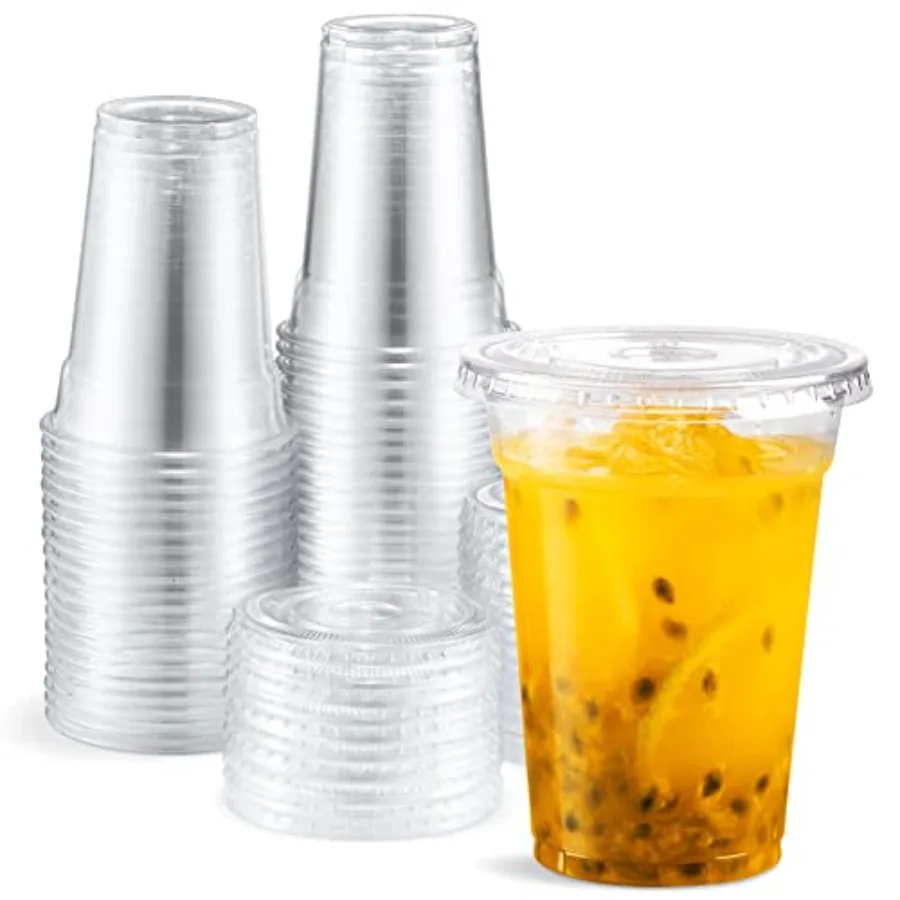 

9 oz Plastic Cups with Lids, 9 oz Clear Disposable Plastic Party Cups with Flat Lids, Cold Drink Cups Pack of 50