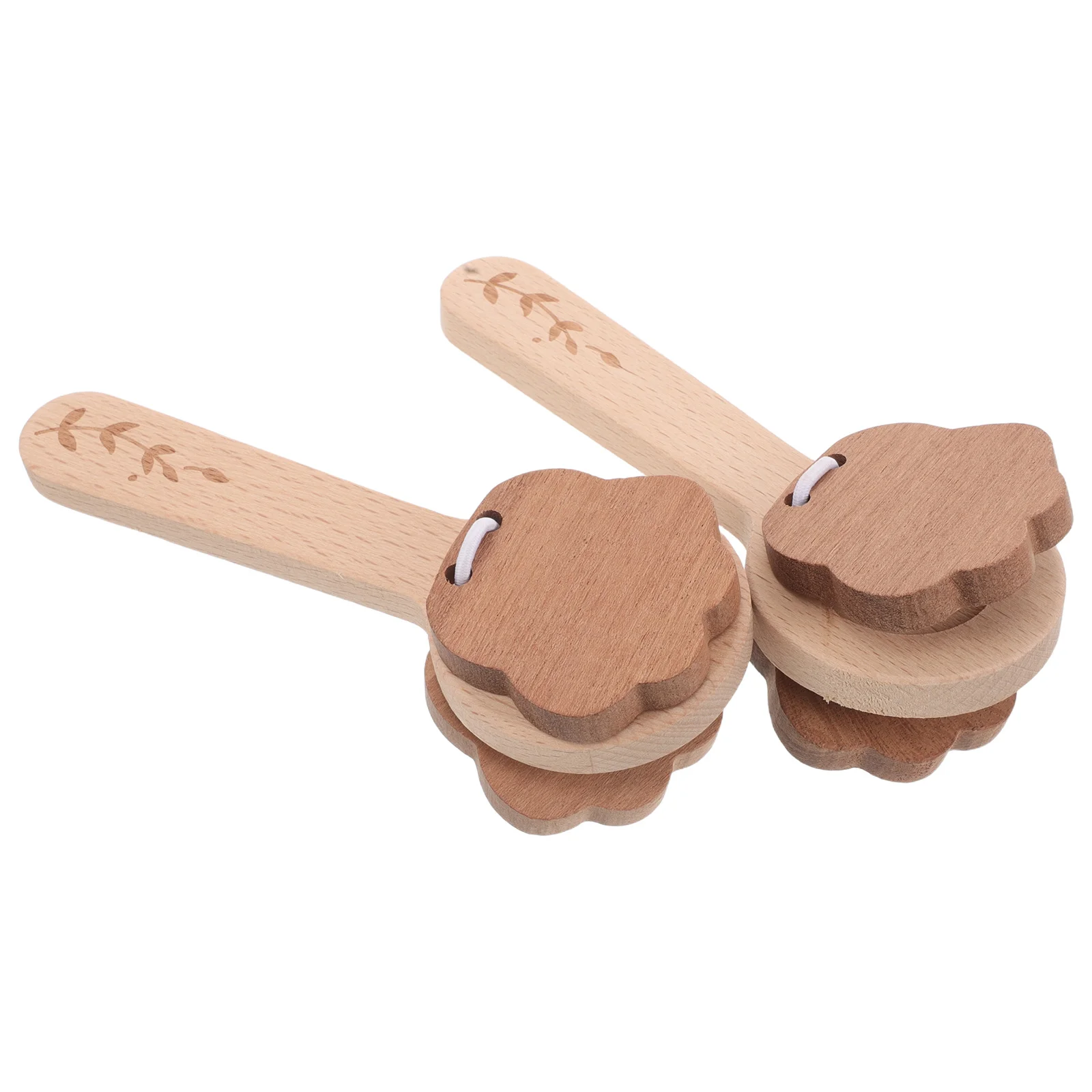 

2 pcs Kids Hand Clappers Wooden Castanet Percussion Instrument Long Handle Design Solid Wood Rhythm For Montessori