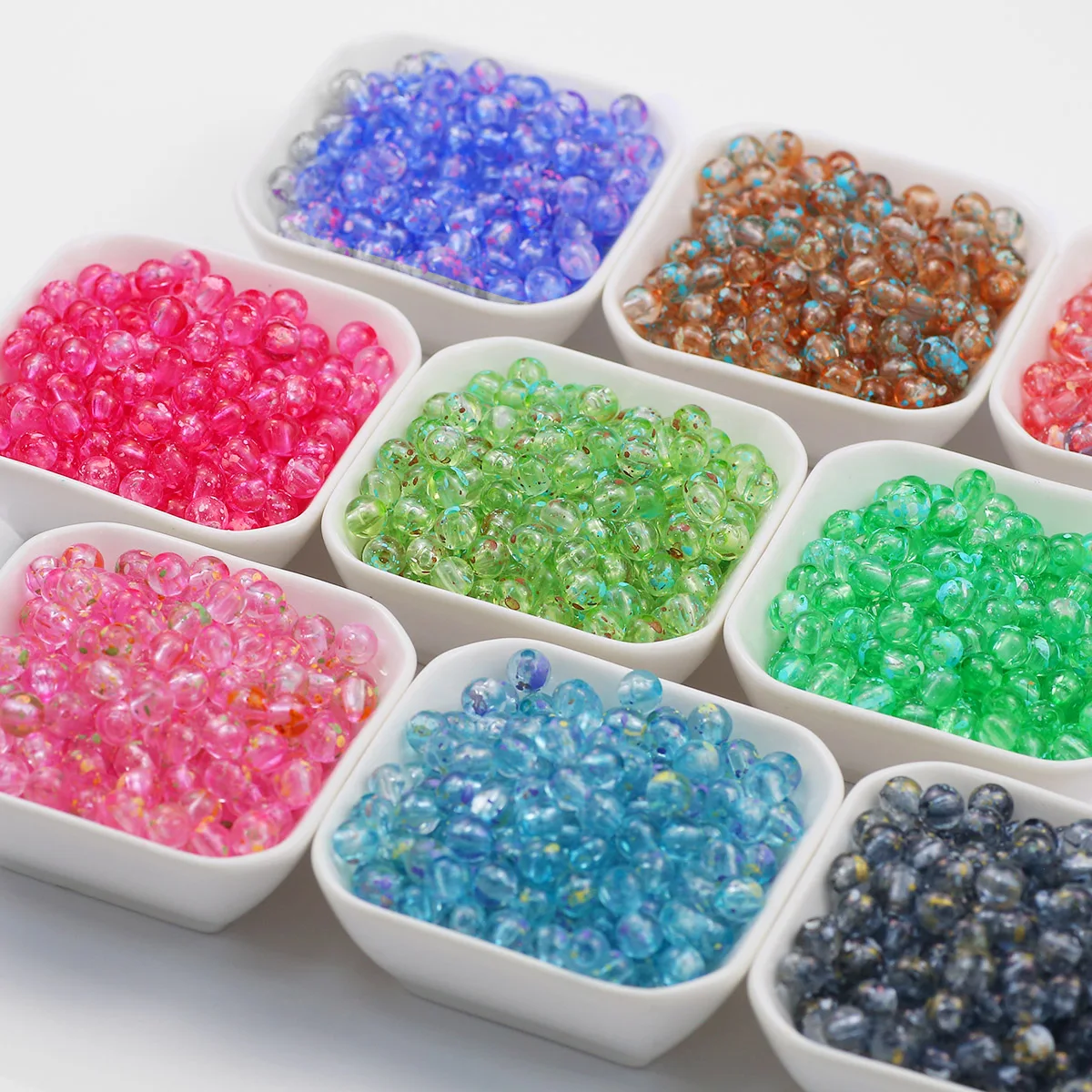 8mm Translucent Round Oil Painting Acrylic Beads Glass Spacer Loose Beads For Jewelry Making Bracelet DIY Keychain Accessories