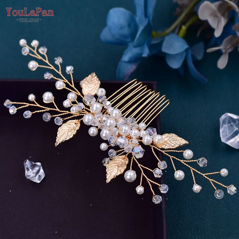 YoulaPan-Crystal Bridal Hair Clips para Mulheres e Meninas, Pinos, Cabeça, Flor, Pérolas, Pente de Cabelo, Headwear, Acessórios, HP180