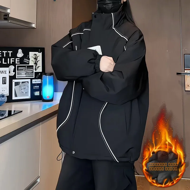 

Мужская зимняя утепленная куртка с отражающими полосами, укороченная, с воротником-стойкой, на хлопковой подкладке, повседневная теплая куртка из полиэфирного волокна